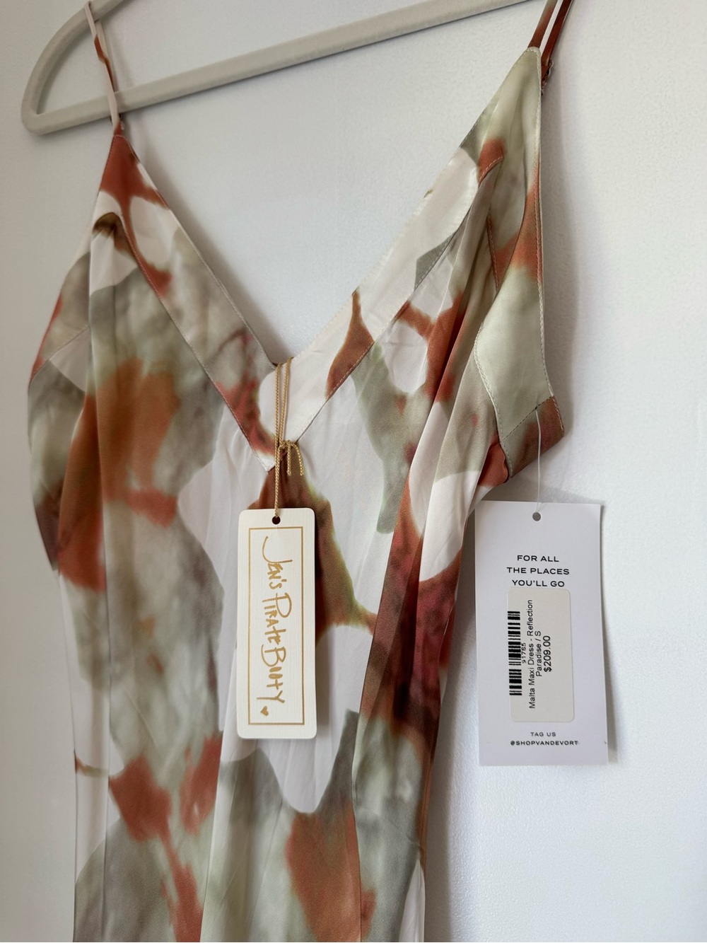 Silky Watercolor Slip Dress in Rust & Sage - Picture 2 of 7